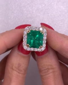 Custom Made Emerald and Platinum Cocktail Ring