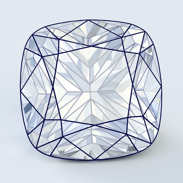Sketch of a crushed ice cushion cut diamond