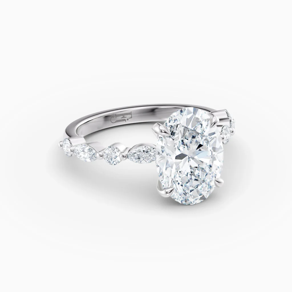 Oval Diamond Set In Platinum Engagement Ring Front Side View