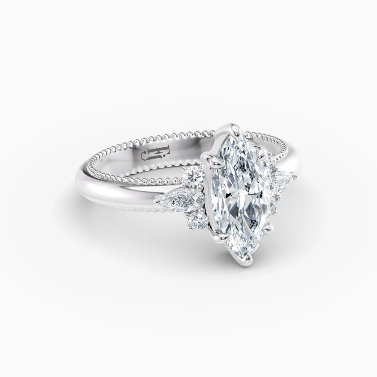 Marquise Diamond Set In White Gold Engagement Ring Front Side View