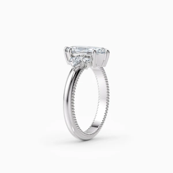 Marquise Diamond Set In White Gold Engagement Ring Front Side View