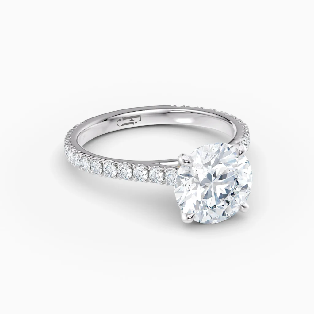 Round Diamond Set In White Gold Engagement Ring Front Side View