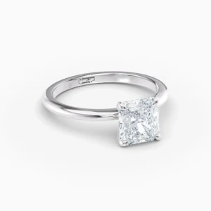 Princess Cut Diamond Set In White Gold Engagement Ring Front Side View