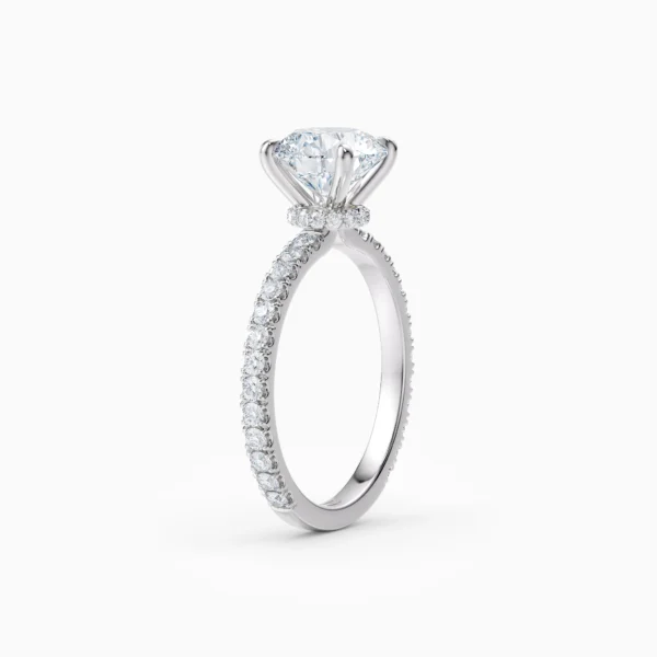 Round Cut Diamond Set In White Gold Engagement Ring Front Side View