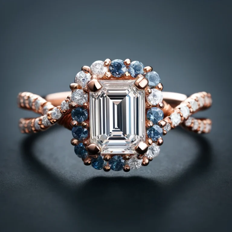 unique engagement ring floating emerald cut diamond