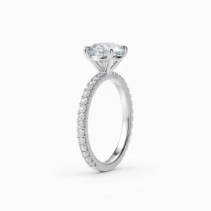 Round Diamond Set In White Gold Engagement Ring Front Side View